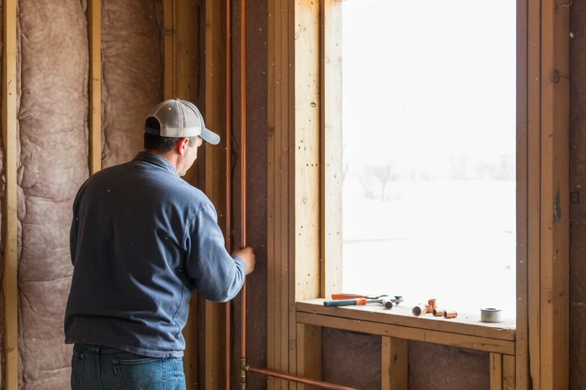 Licensed plumber running new copper supply lines in a Blue Ridge home
